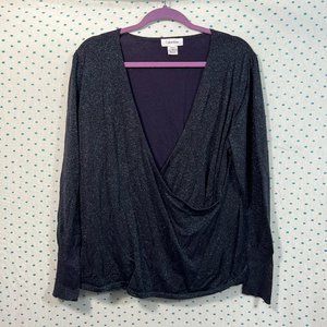 Calvin Klein Purple & Blue Sparkle Glitter V-Neck Faux Wrap Sweater